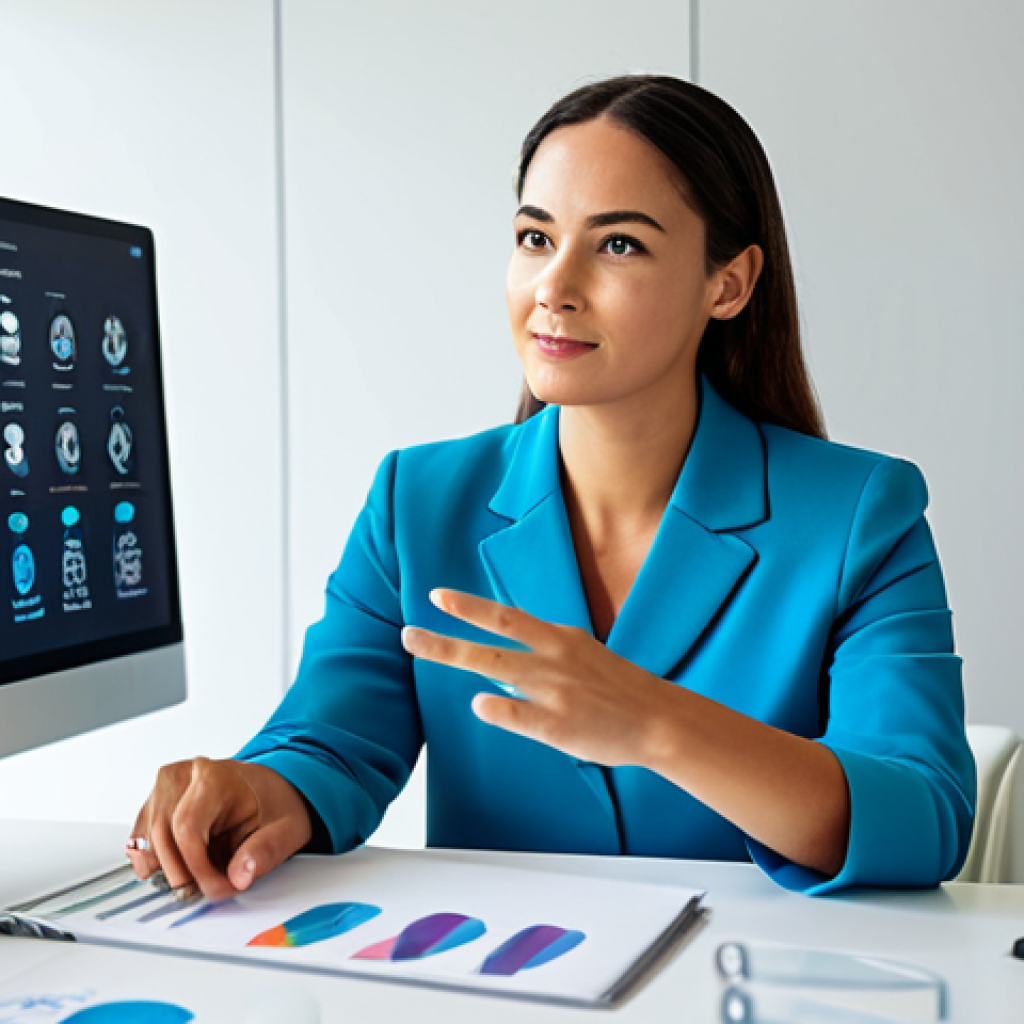 A focused professional individual, fully clothed in a modest business casual outfit, sitting calmly at a clean, modern desk in a brightly lit, contemporary home office. The individual is interacting with a holographic interface displaying secure data streams and digital lock icons, symbolizing proactive privacy management. The scene evokes a strong sense of peace and control over one's digital footprint. The background is slightly blurred to emphasize the subject. Perfect anatomy, correct proportions, natural pose, well-formed hands, proper finger count, natural body proportions, safe for work, appropriate content, fully clothed, family-friendly, high-quality professional photography, studio lighting.