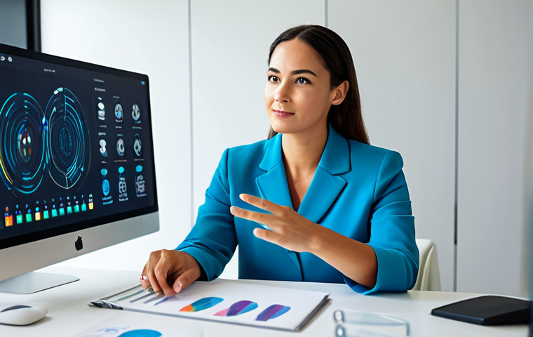 A focused professional individual, fully clothed in a modest business casual outfit, sitting calmly at a clean, modern desk in a brightly lit, contemporary home office. The individual is interacting with a holographic interface displaying secure data streams and digital lock icons, symbolizing proactive privacy management. The scene evokes a strong sense of peace and control over one's digital footprint. The background is slightly blurred to emphasize the subject. Perfect anatomy, correct proportions, natural pose, well-formed hands, proper finger count, natural body proportions, safe for work, appropriate content, fully clothed, family-friendly, high-quality professional photography, studio lighting.