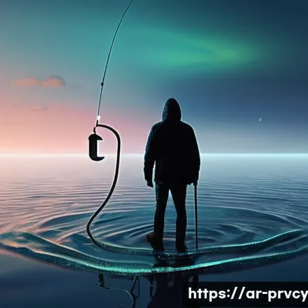 사이버 공격 대응 시나리오 및 대처 방안 - **Prompt:** A visually striking conceptual image depicting "Phishing." Show a stylized, glowing digi...