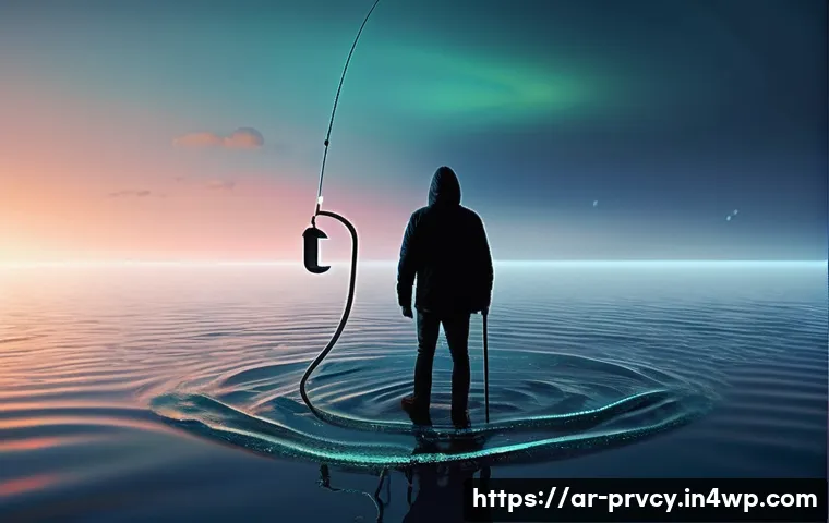 사이버 공격 대응 시나리오 및 대처 방안 - **Prompt:** A visually striking conceptual image depicting "Phishing." Show a stylized, glowing digi...